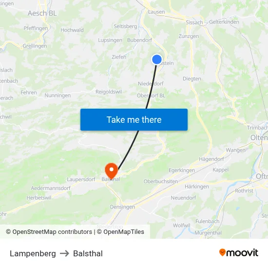 Lampenberg to Balsthal map