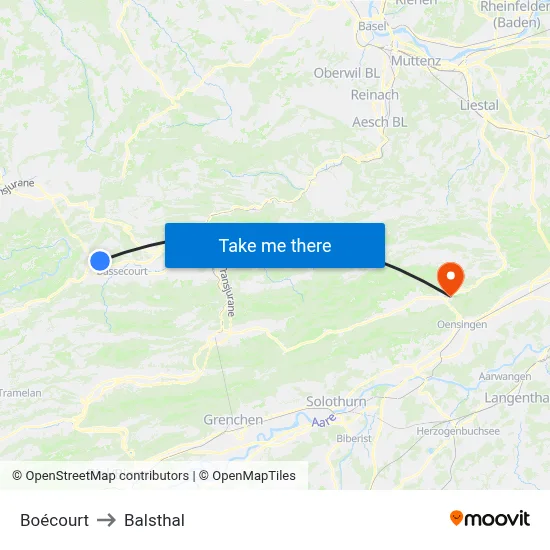 Boécourt to Balsthal map