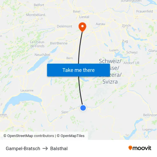 Gampel-Bratsch to Balsthal map