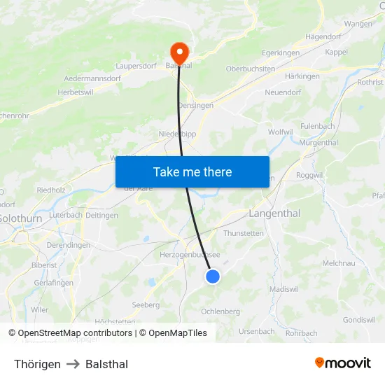 Thörigen to Balsthal map