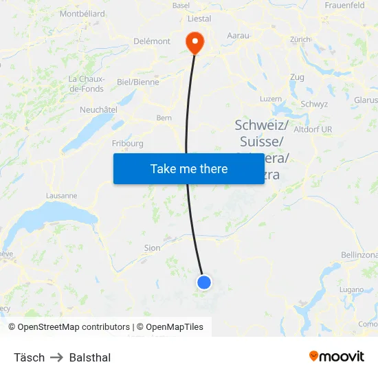 Täsch to Balsthal map