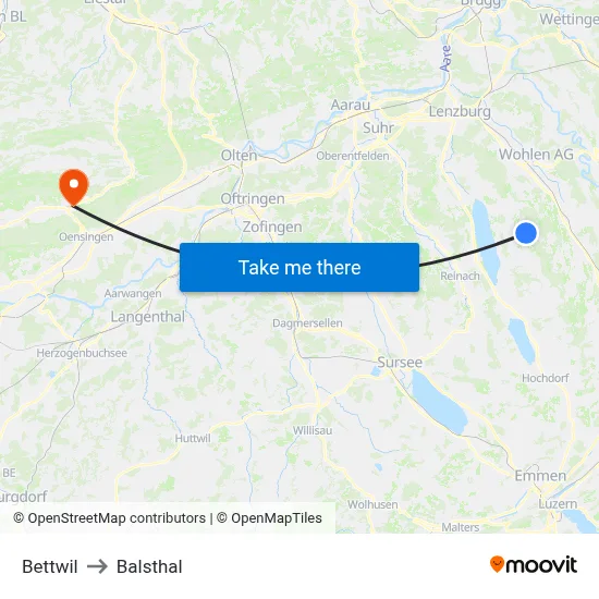 Bettwil to Balsthal map