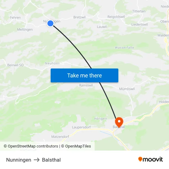 Nunningen to Balsthal map