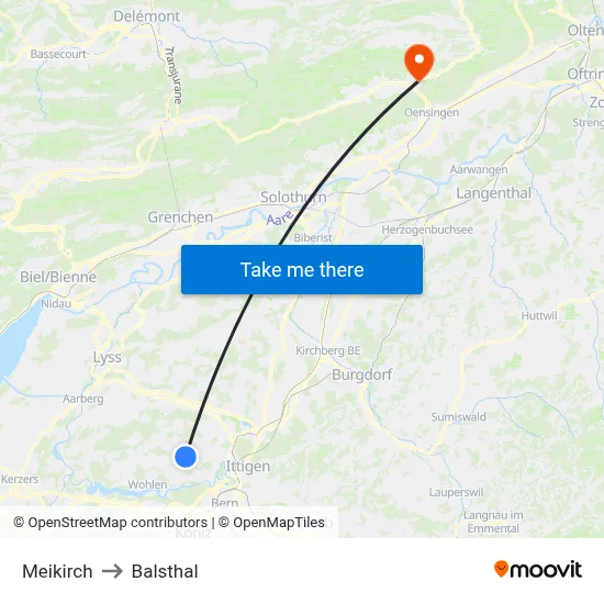 Meikirch to Balsthal map