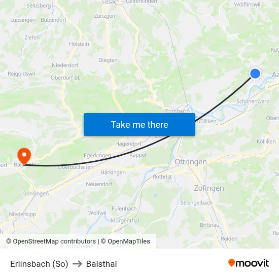 Erlinsbach (So) to Balsthal map