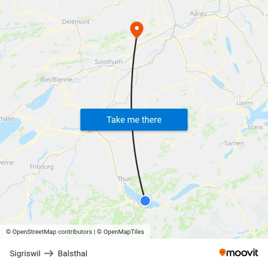 Sigriswil to Balsthal map