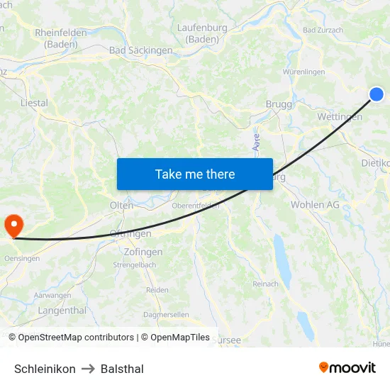 Schleinikon to Balsthal map