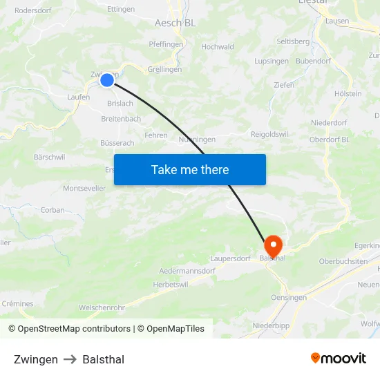 Zwingen to Balsthal map
