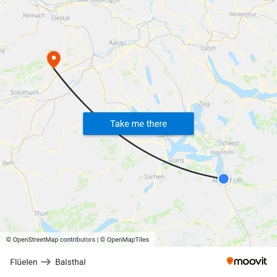 Flüelen to Balsthal map