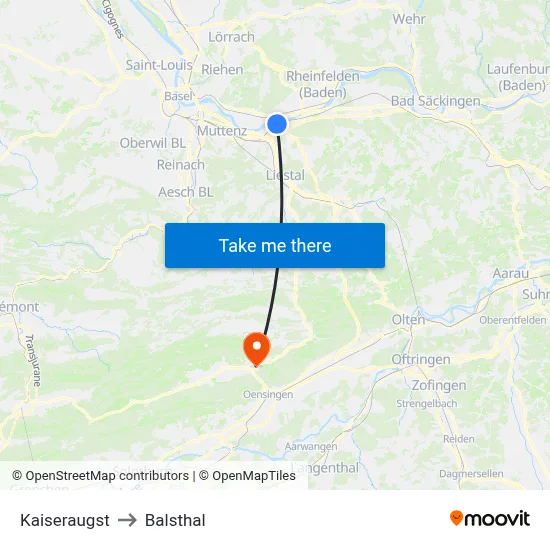Kaiseraugst to Balsthal map