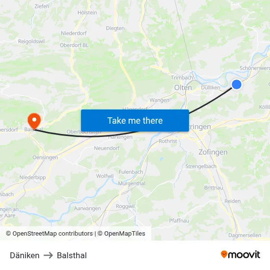 Däniken to Balsthal map
