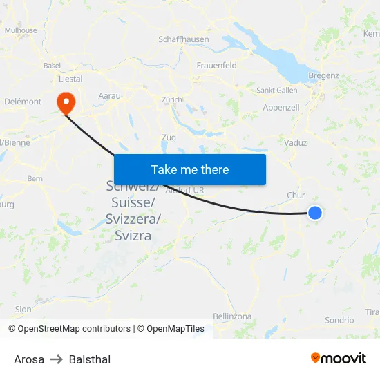 Arosa to Balsthal map