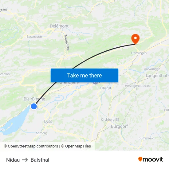 Nidau to Balsthal map