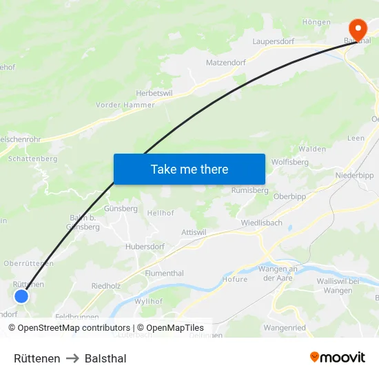 Rüttenen to Balsthal map