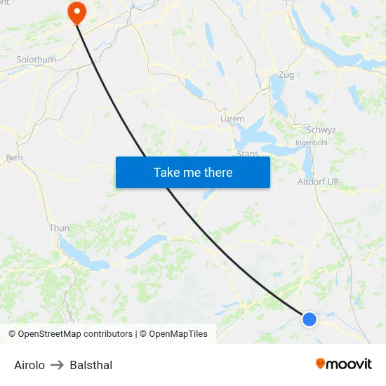 Airolo to Balsthal map
