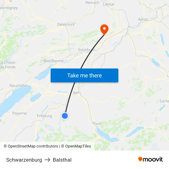 Schwarzenburg to Balsthal map