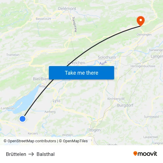 Brüttelen to Balsthal map