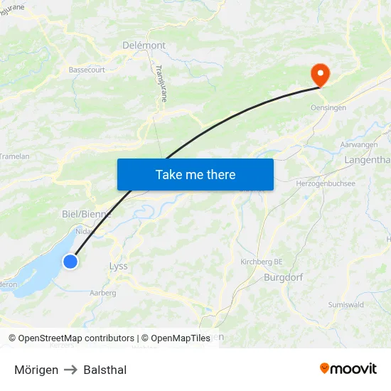 Mörigen to Balsthal map