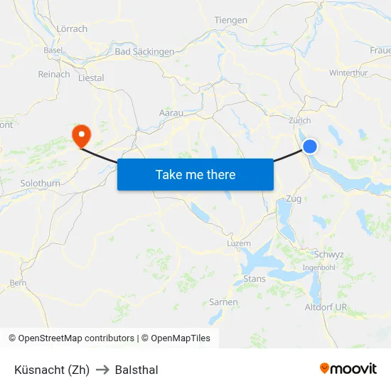 Küsnacht (Zh) to Balsthal map