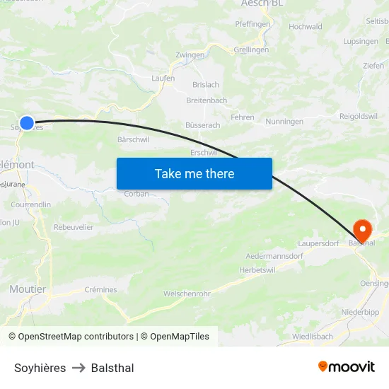 Soyhières to Balsthal map