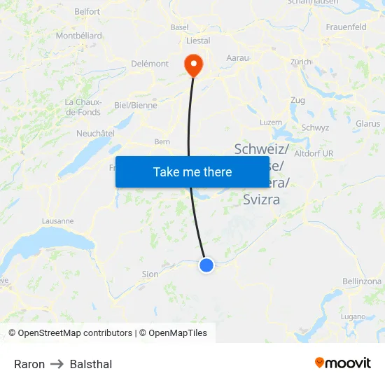 Raron to Balsthal map