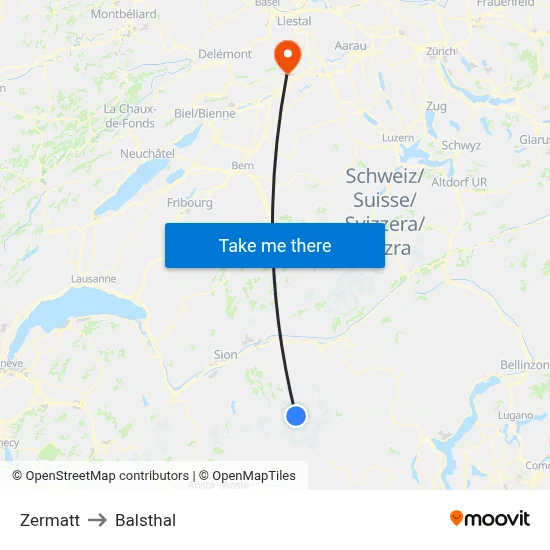 Zermatt to Balsthal map
