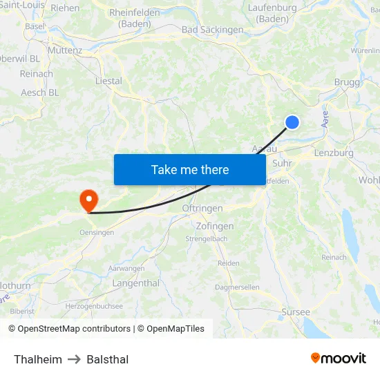 Thalheim to Balsthal map