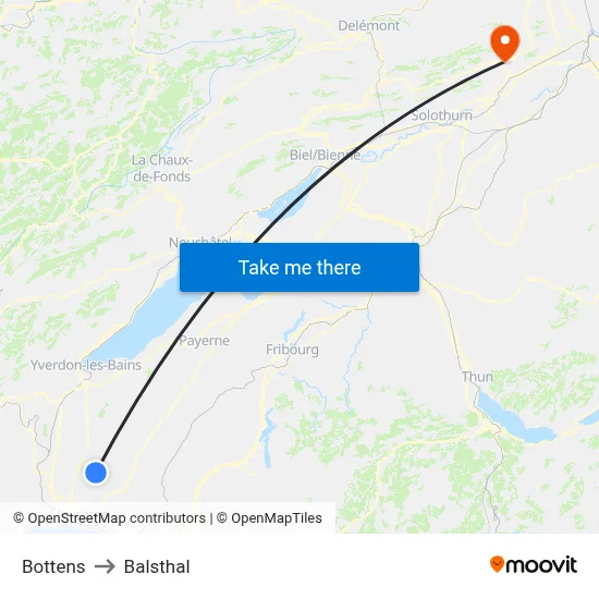 Bottens to Balsthal map