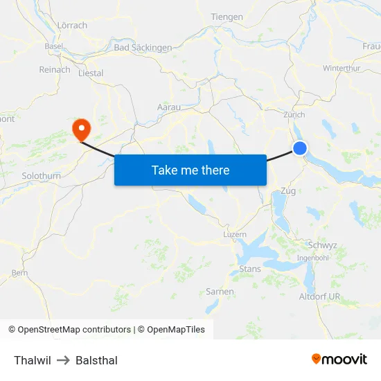Thalwil to Balsthal map