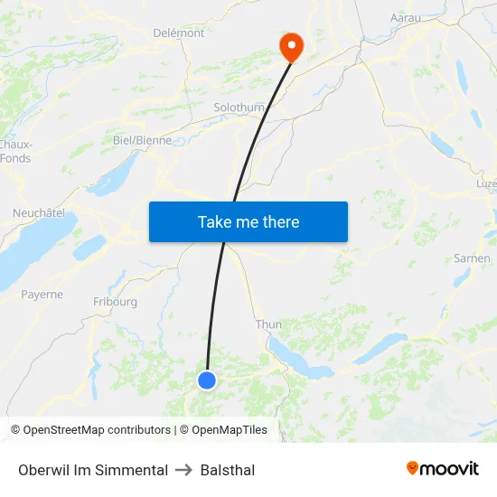 Oberwil Im Simmental to Balsthal map