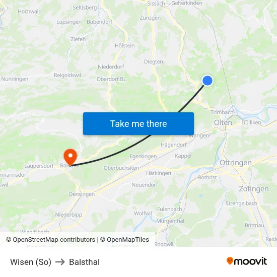 Wisen (So) to Balsthal map