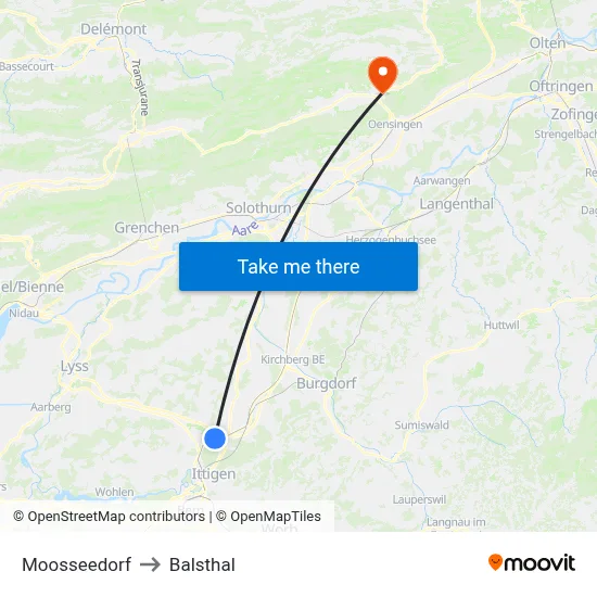 Moosseedorf to Balsthal map