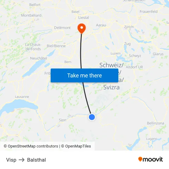 Visp to Balsthal map