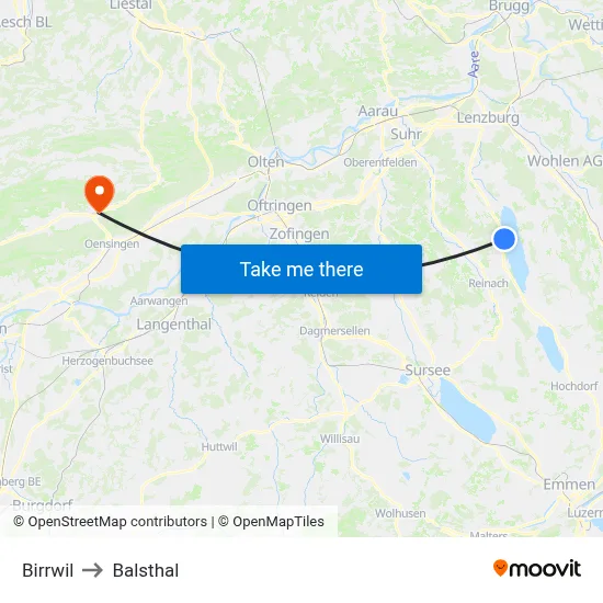 Birrwil to Balsthal map