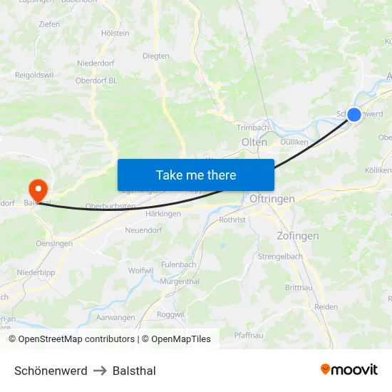 Schönenwerd to Balsthal map