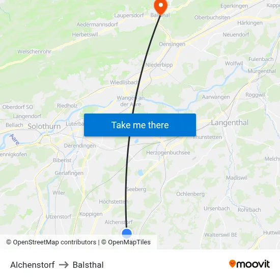 Alchenstorf to Balsthal map