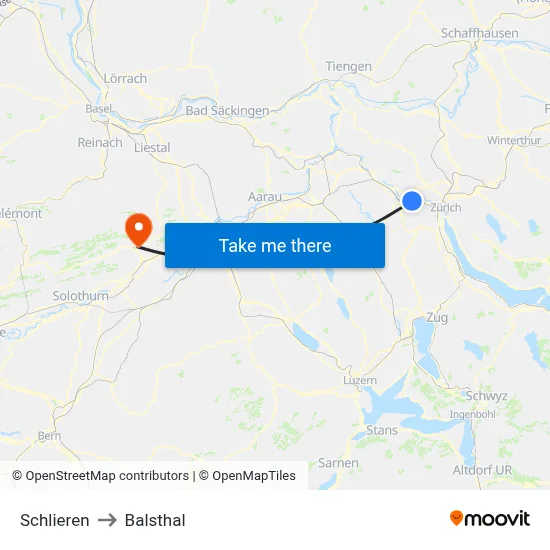 Schlieren to Balsthal map