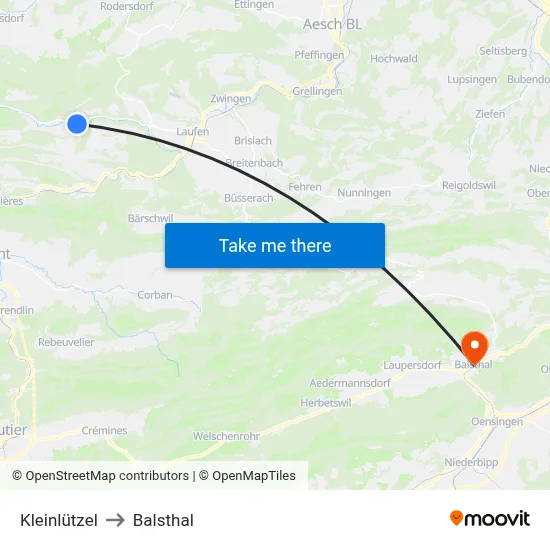 Kleinlützel to Balsthal map