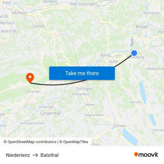 Niederlenz to Balsthal map