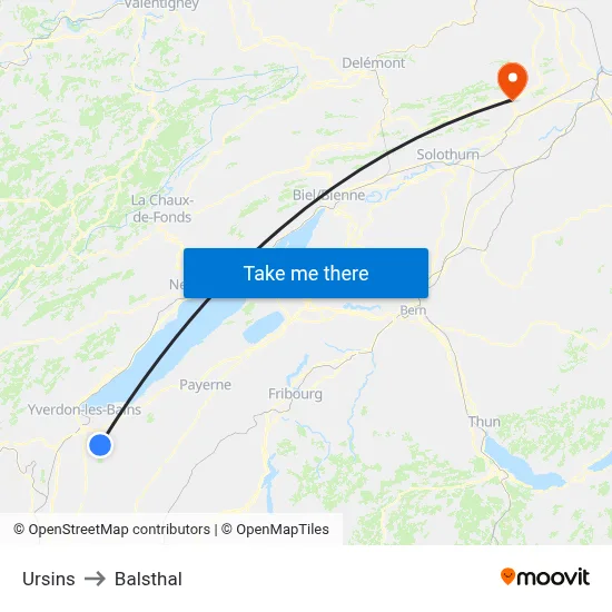 Ursins to Balsthal map
