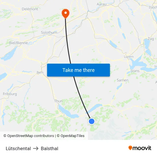 Lütschental to Balsthal map