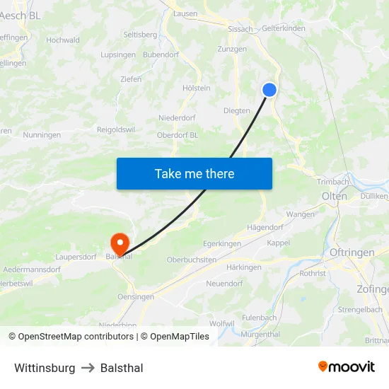 Wittinsburg to Balsthal map