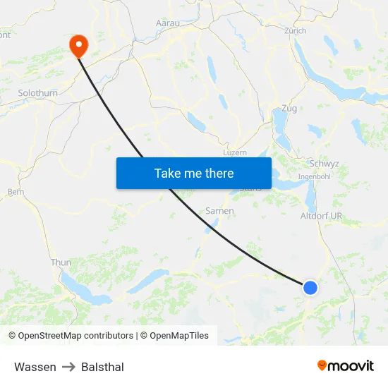 Wassen to Balsthal map