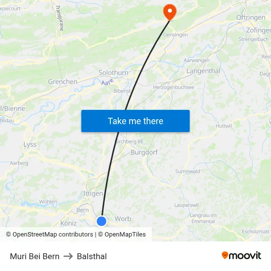 Muri Bei Bern to Balsthal map