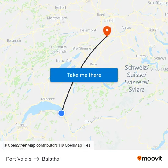 Port-Valais to Balsthal map