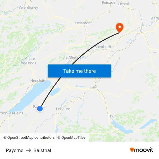 Payerne to Balsthal map