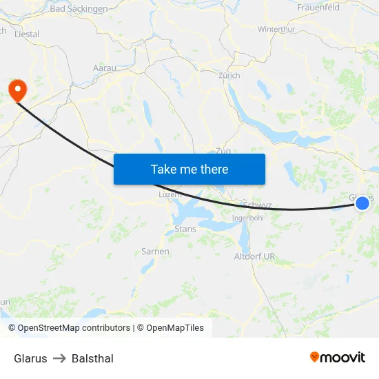 Glarus to Balsthal map