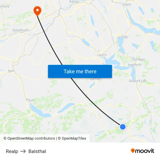 Realp to Balsthal map