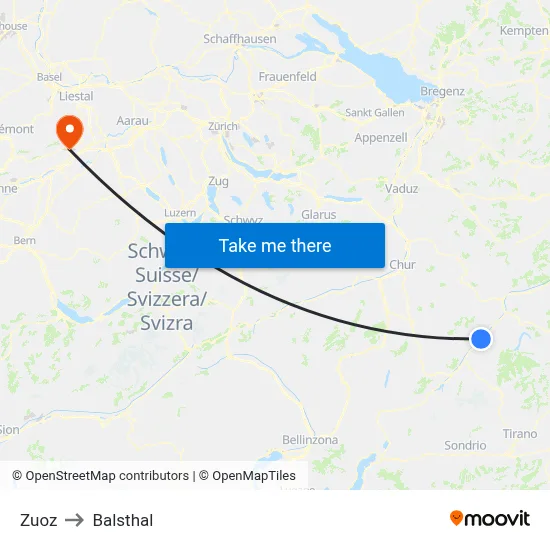 Zuoz to Balsthal map