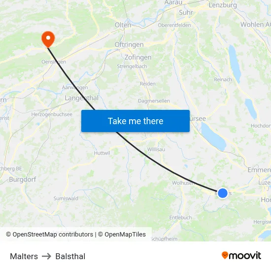 Malters to Balsthal map